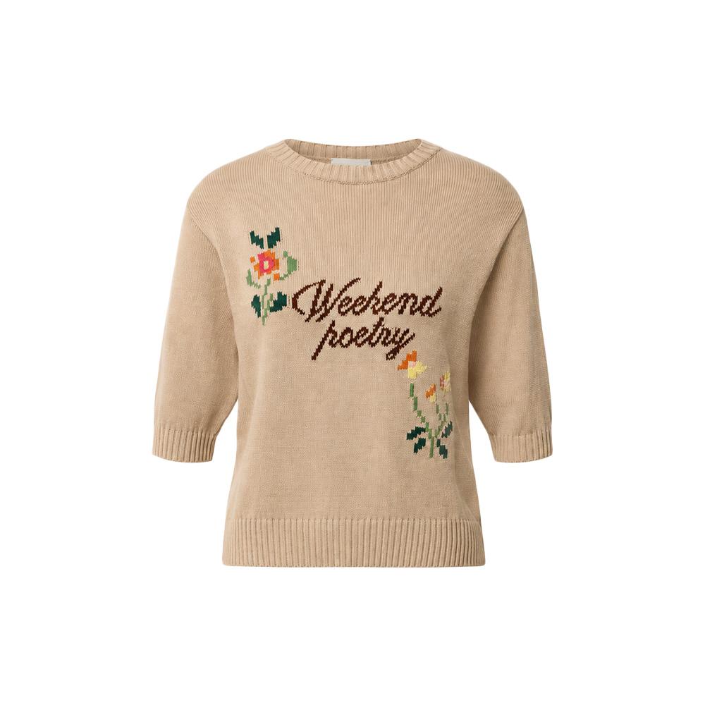 Max Mara Beige Embroidered Short-Sleeve Knit T-Shirt 2625366191 020