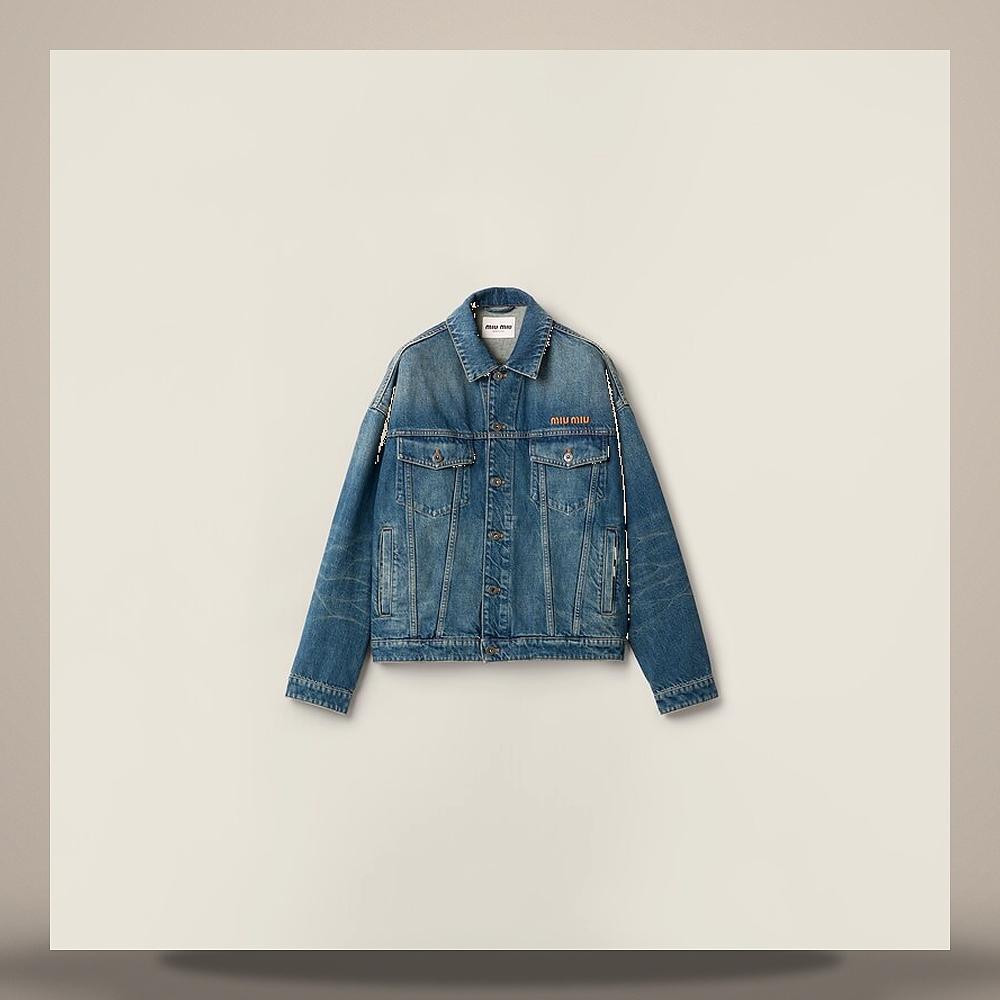 Miu Miu Denim Bomber Jacket Blue Womens GWB195 1O6K F0008