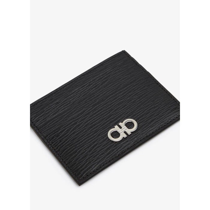 Ferragamo Gancini Leather Card Holder Black Unisex