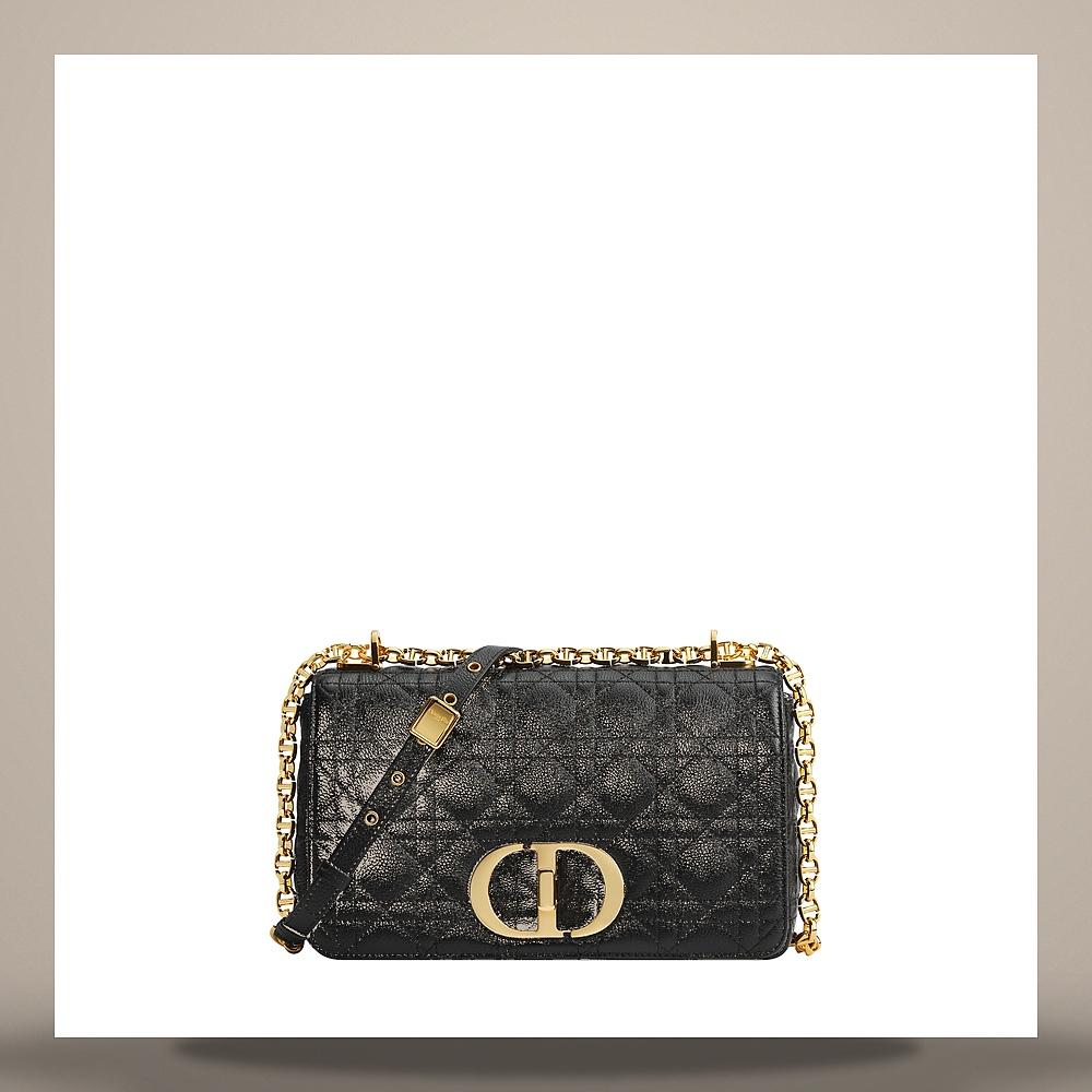 DIOR Caro Medium Shoulder Bag Black Supple Cannage Calfskin