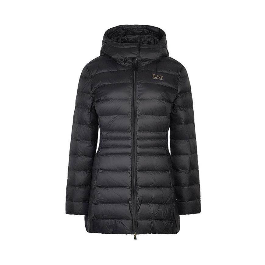 EA7 Women’s Hooded Puffer Peacoat Jacket Black