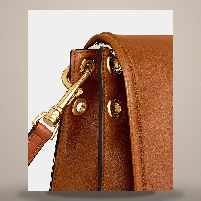 CELINE Soft Triomphe Besace Supple Shiny Lambskin Soft Tan Tote Bag