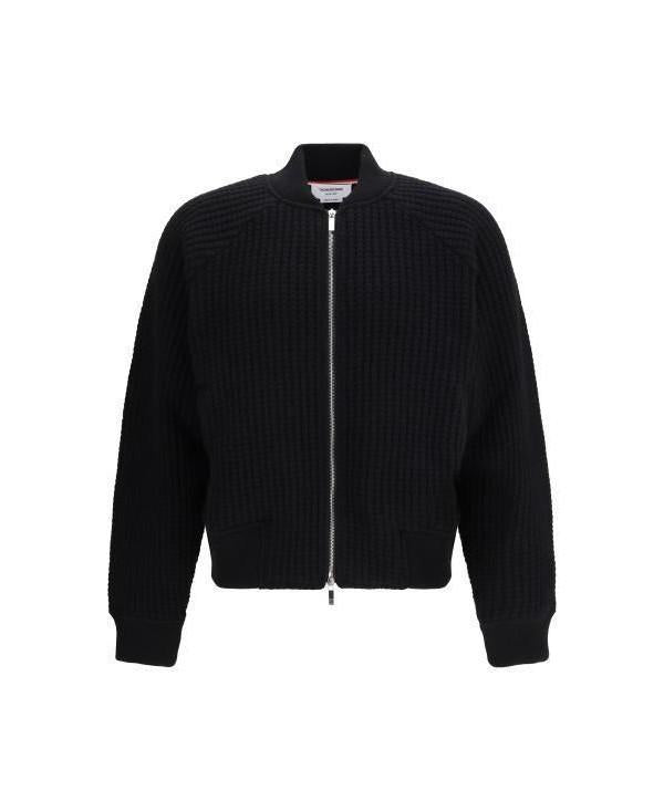 THOM BROWNE Wool Waffle Raglan 4-Bar Bomber Jacket MJT549A 05396 001