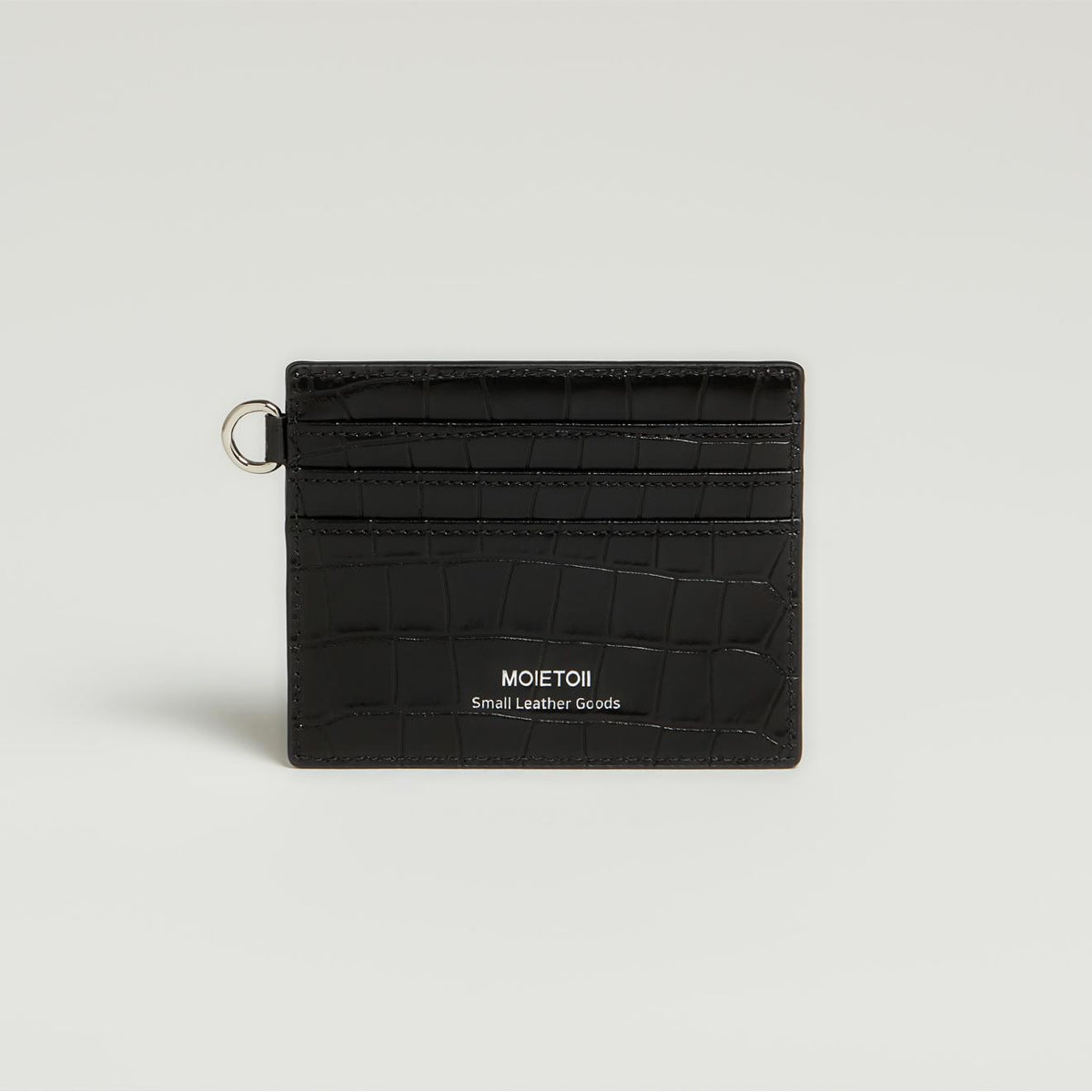 MOIETOII Croc Embossed Leather Card Holder Unisex Black
