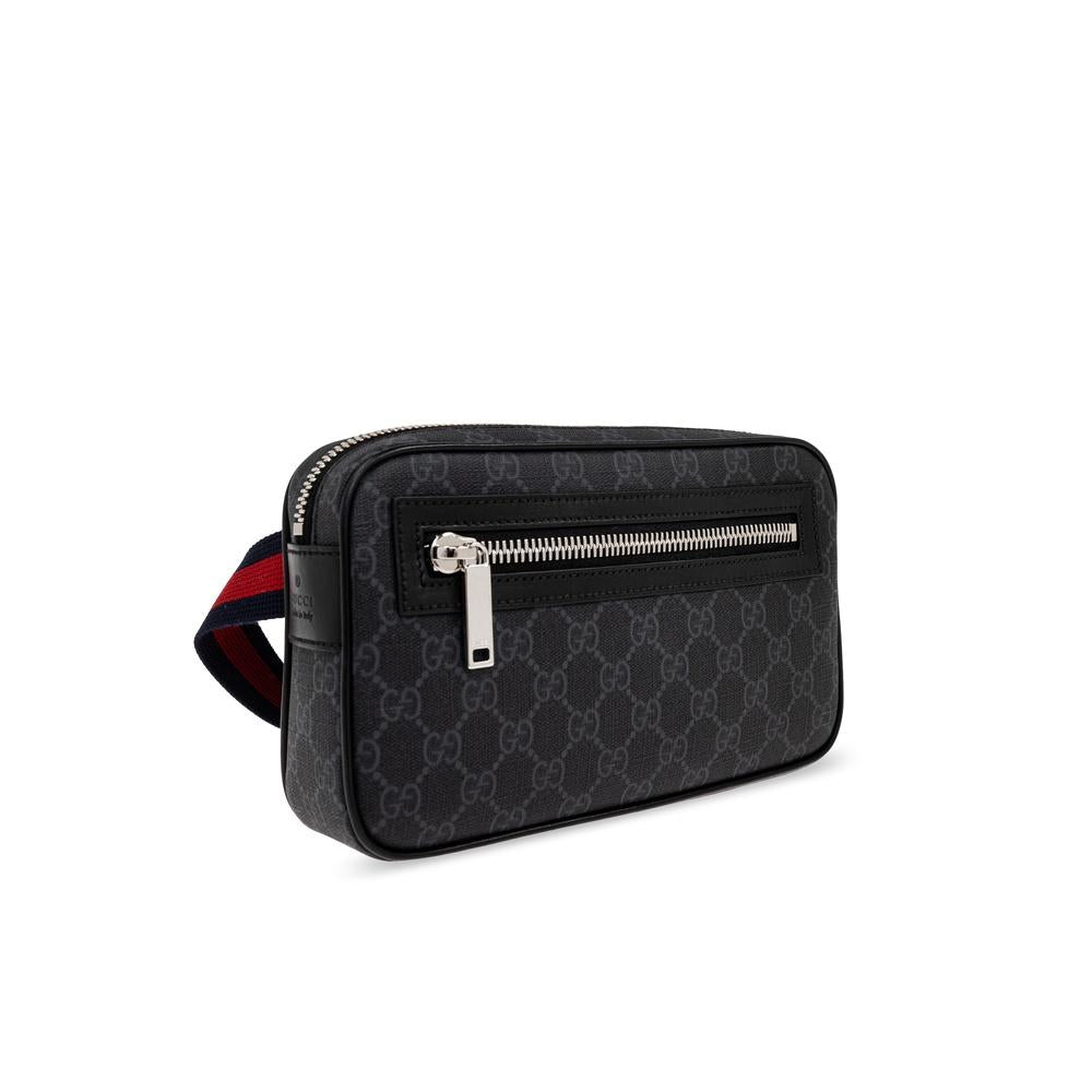 GUCCI GG Supreme Small Belt Bag Black Canvas Leather Hip Pack