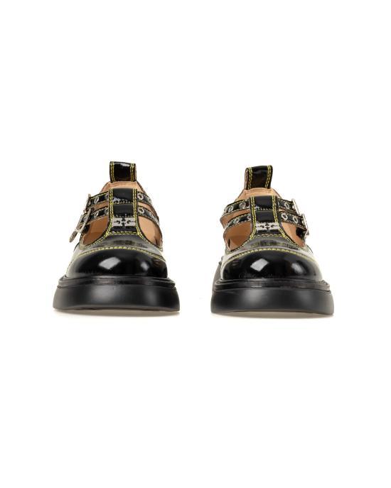 GANNI Black Leather Loafers S2928 864 BLACK YELLOW DOM