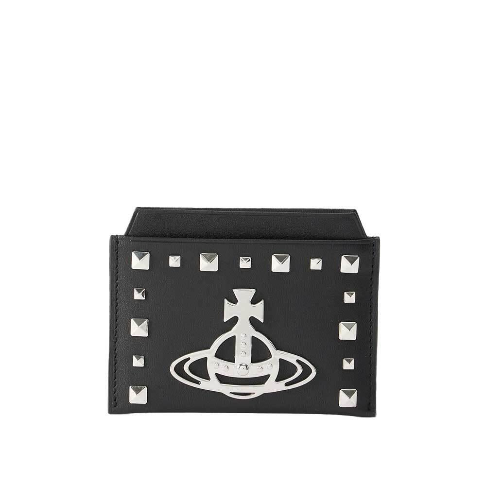 Vivienne Westwood Studded Flat Leather Card Holder Wallet Black