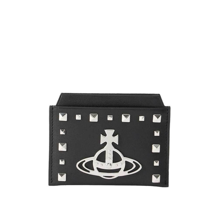 Vivienne Westwood Studded Flat Leather Card Holder Wallet Black