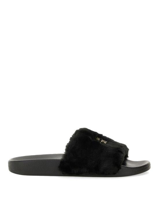 Versace Logo Faux Fur Slide Slippers 77VA3SQ4 ZS359 899