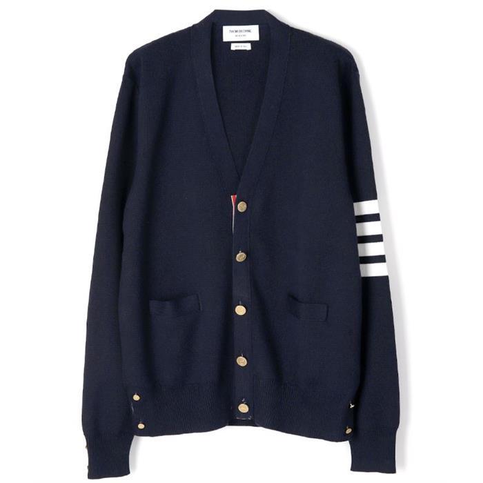 THOM BROWNE Navy Wool Cardigan for Men MKC171A