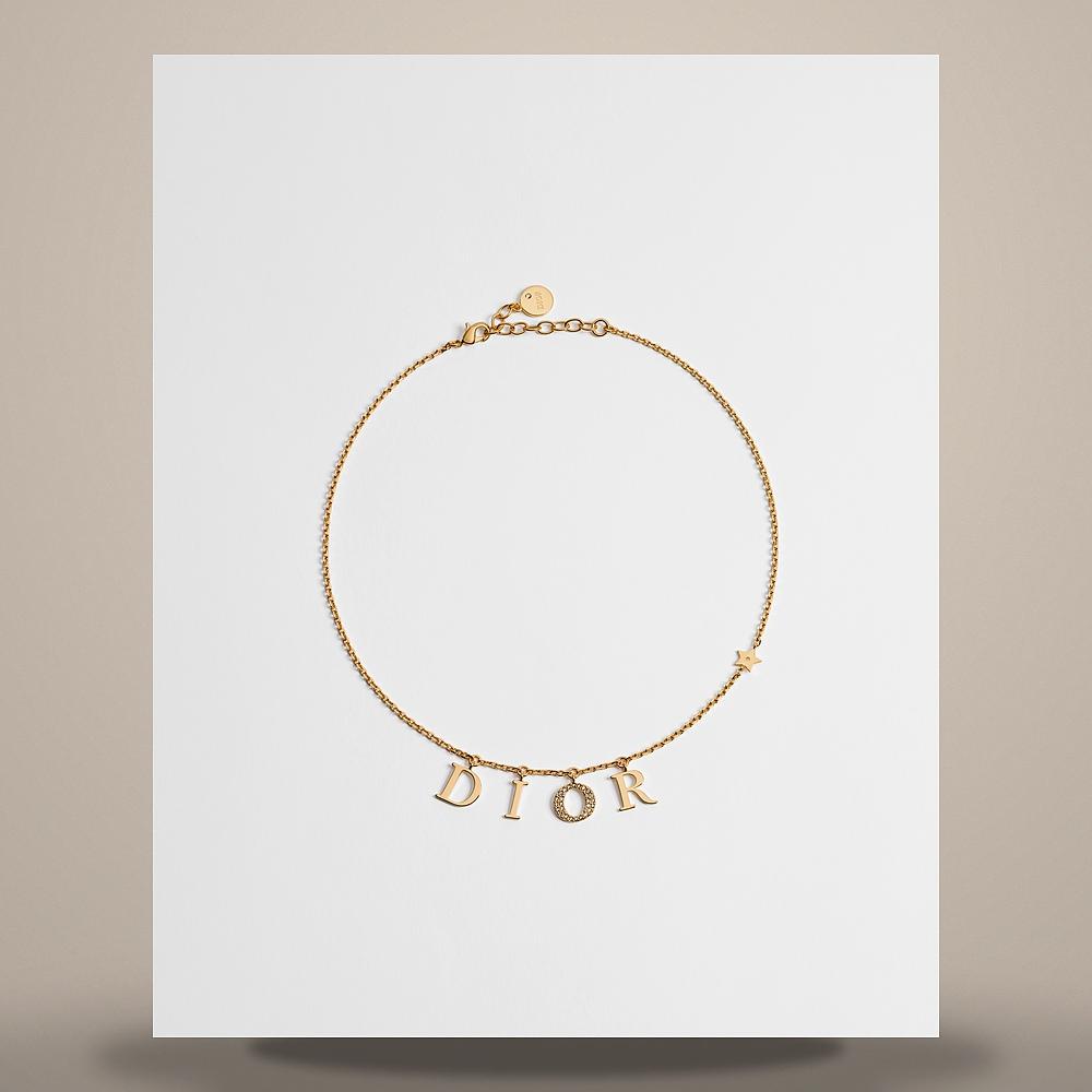 DIOR Gold-Finish Metal Necklace with Sparkling Crystals