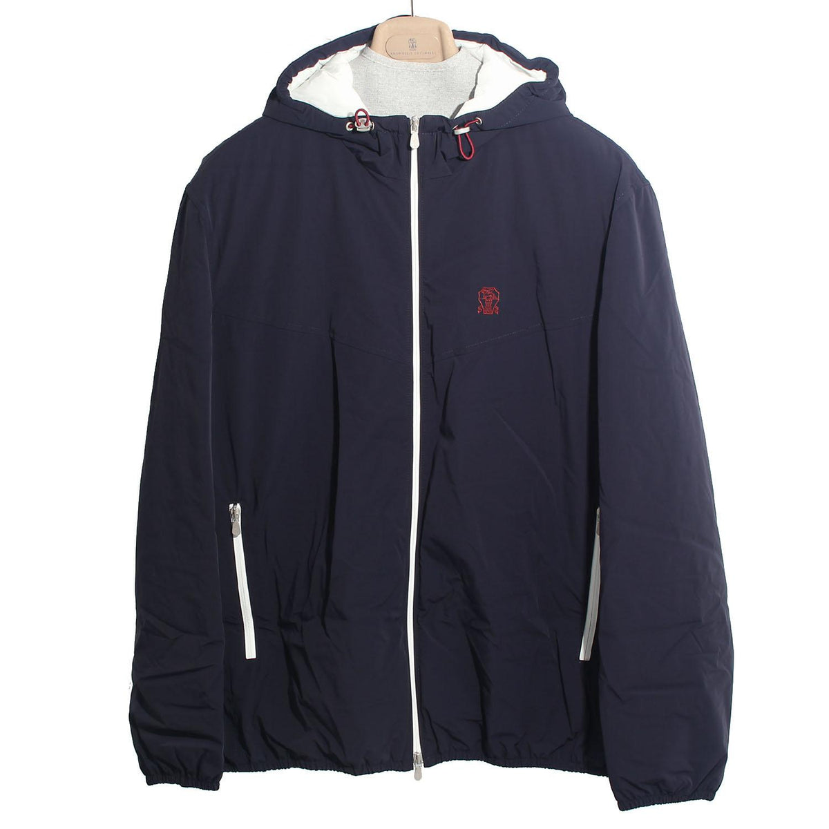 Brunello Cucinelli Navy Nylon Lightweight Hooded Puffer Jacket MM49A7431G C1086