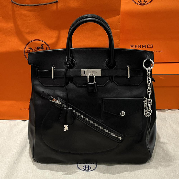 HERMES Birkin 40 Tote Bag Black Gold Hardware Unisex Leather