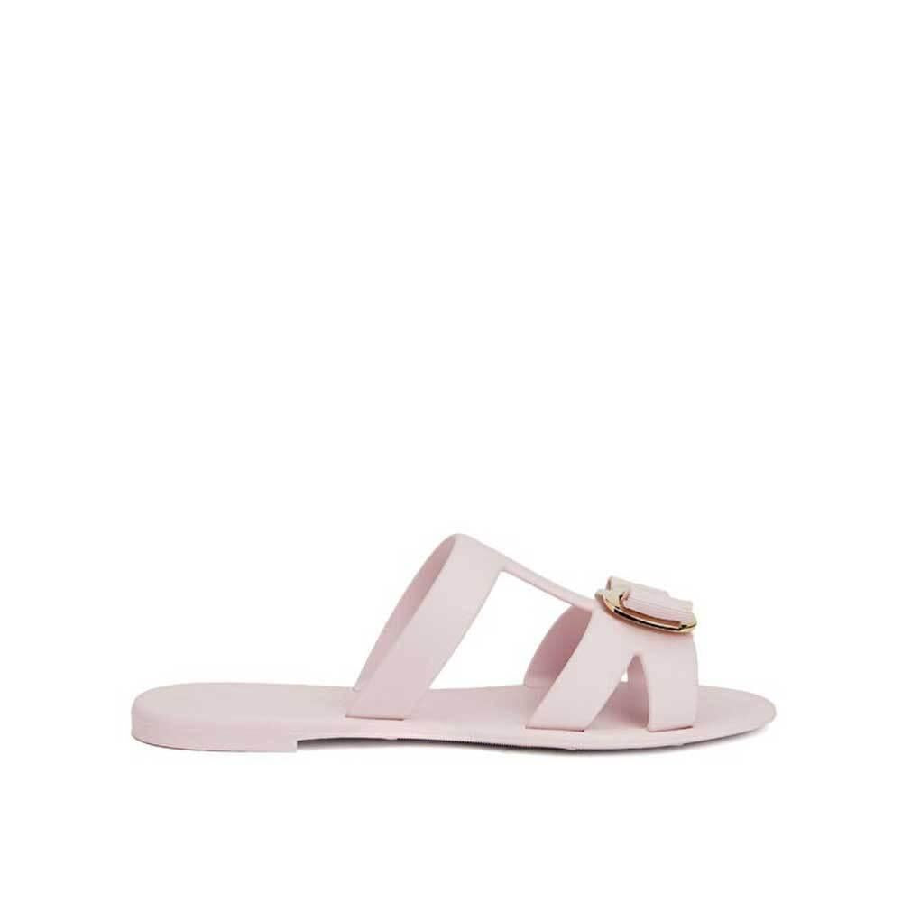 Ferragamo New Vara Plate Slide Sandals Women Black Leather