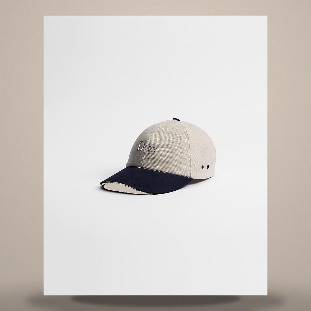 DIOR Ecru Navy Blue Cotton Blend Canvas Cap 693C909A3364 C185