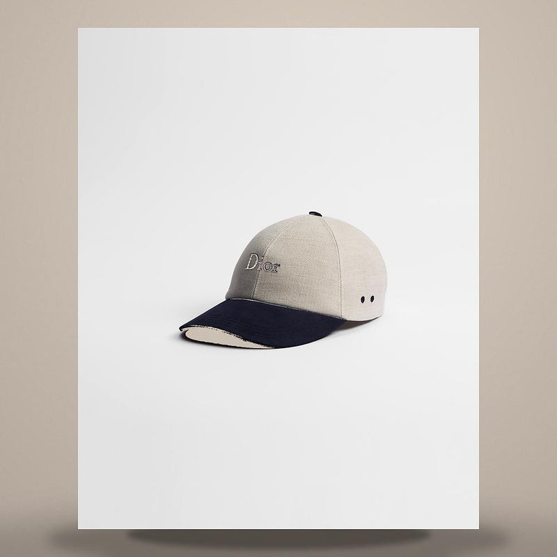 DIOR Ecru Navy Blue Cotton Blend Canvas Cap 693C909A3364 C185