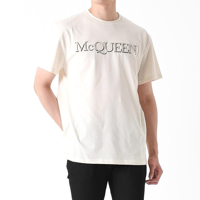 Alexander Mcqueen Logo Embroidered Short Sleeve T-Shirt Cream