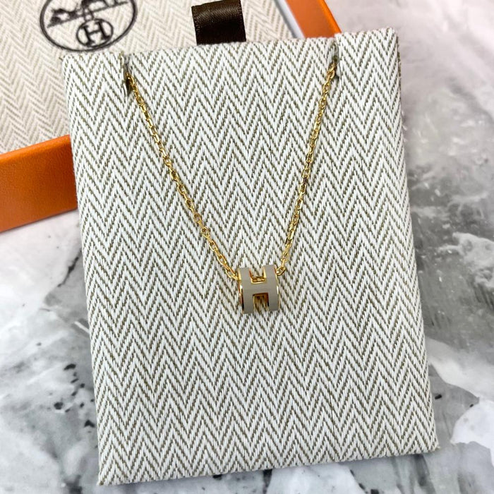 HERMES Mini Pop H Necklace Pop Ash Maron Glace Yellow Gold