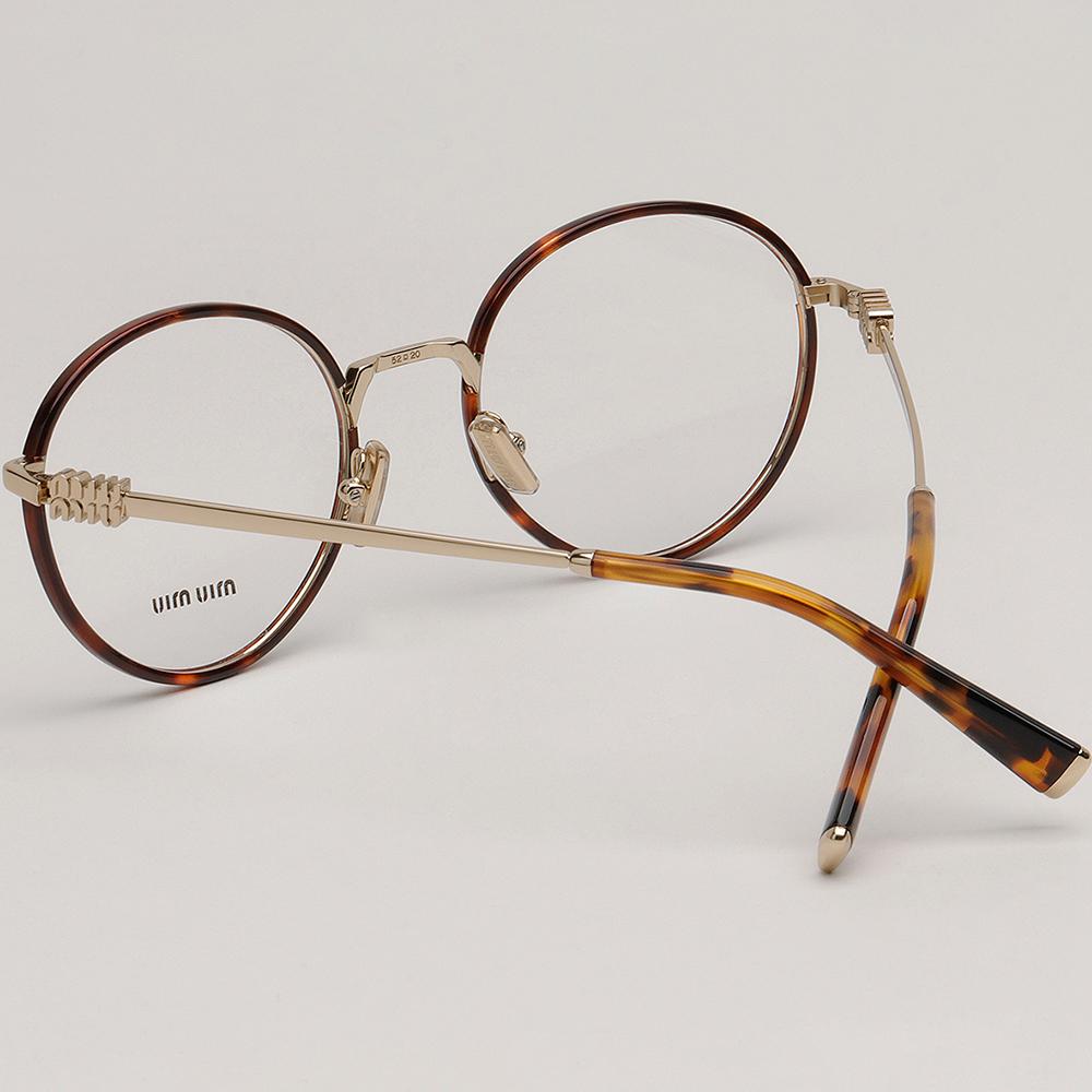 Miu Miu Havana Gold Round Eyeglass Frames Unisex VMU52X 15U1O1