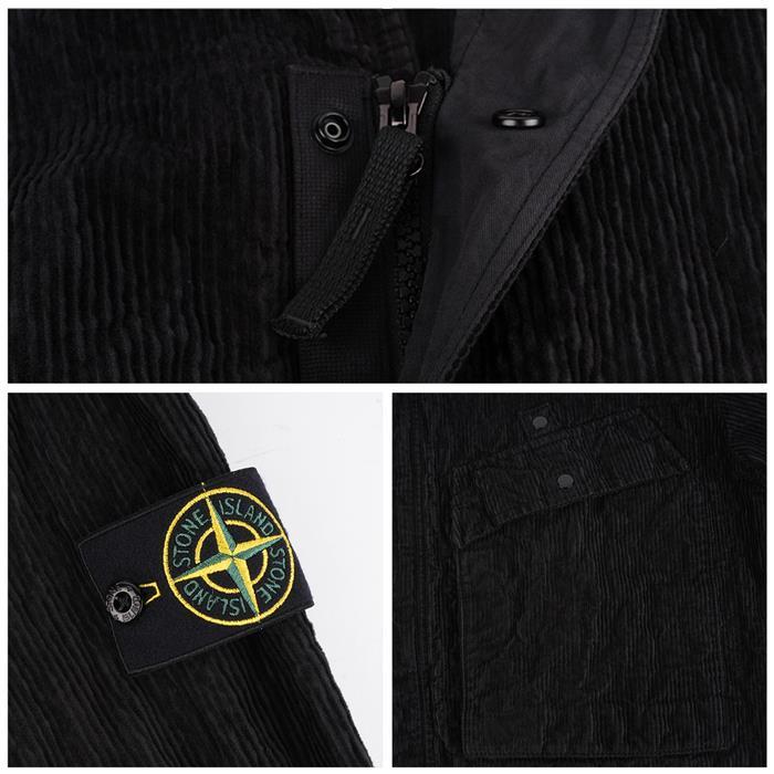 STONE ISLAND Corduroy Shirt with Logo Patch Black Long Sleeve Men