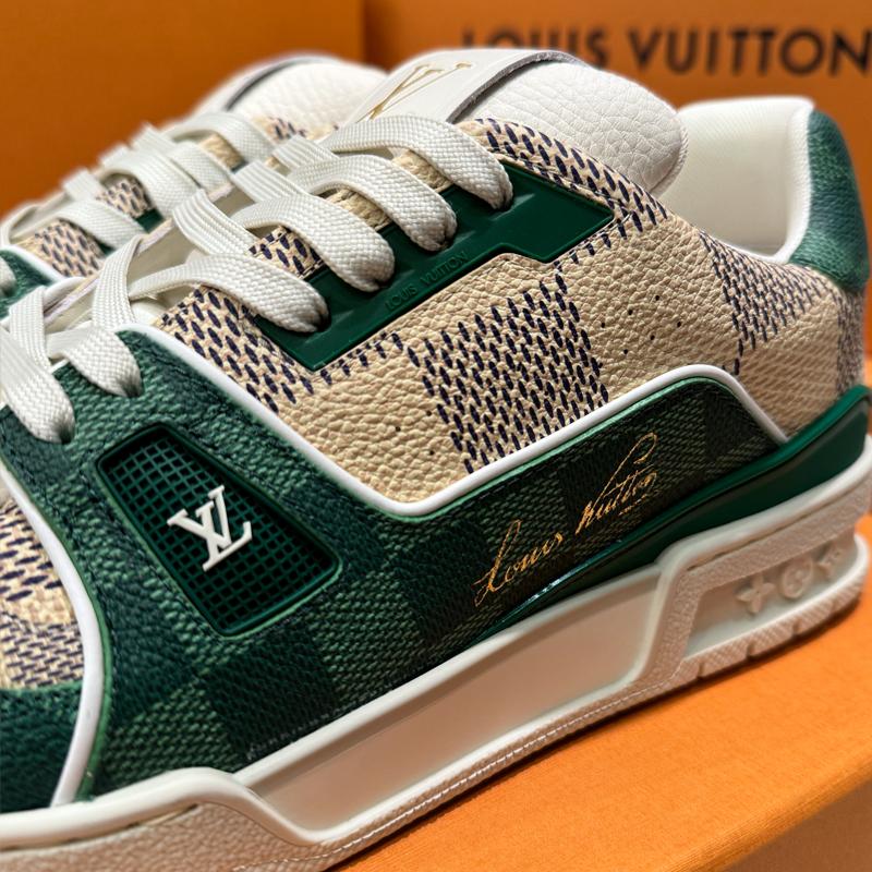 Louis Vuitton Damier Green Calfskin LV Trainer Low-Top Sneakers