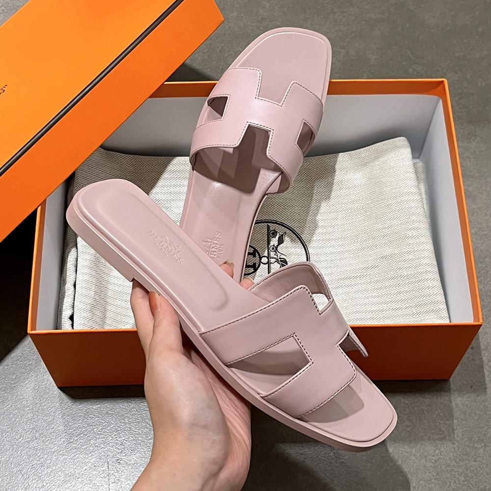 HERMES Oran Sandals Calfskin Rose Kankan Women’s Slippers