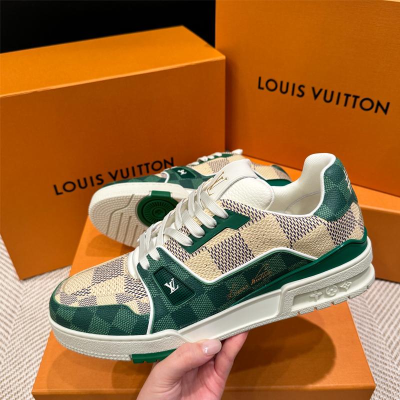 Louis Vuitton Damier Green Calfskin LV Trainer Low-Top Sneakers