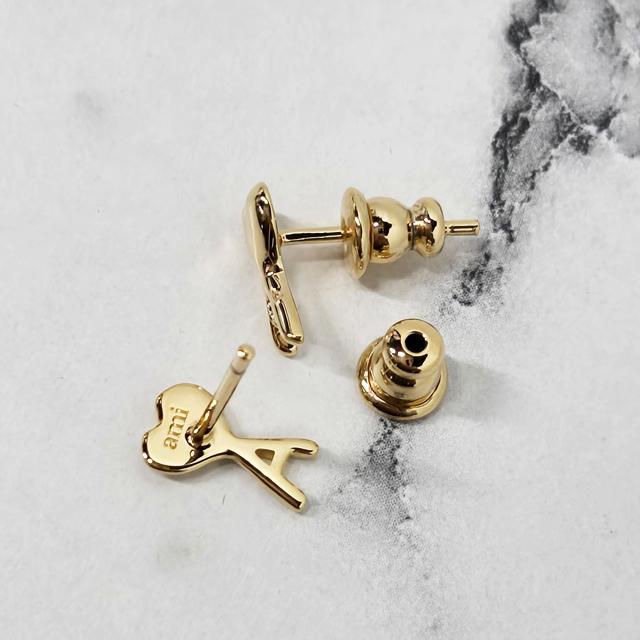 AMI Heart Logo Hammered Brass Earrings Unisex UJW445 361 902