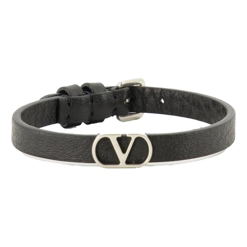 VALENTINO V Logo Leather Bracelet Black