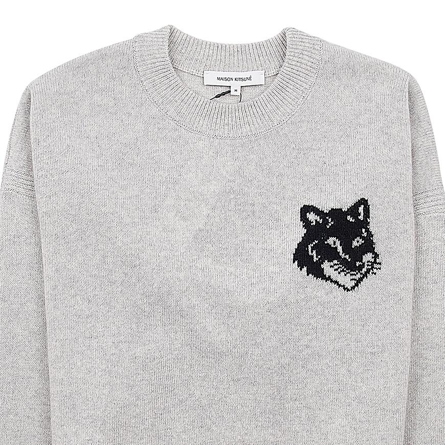 Maison Kitsune Fox Head Logo Crewneck Knit Sweater Light Gray Women