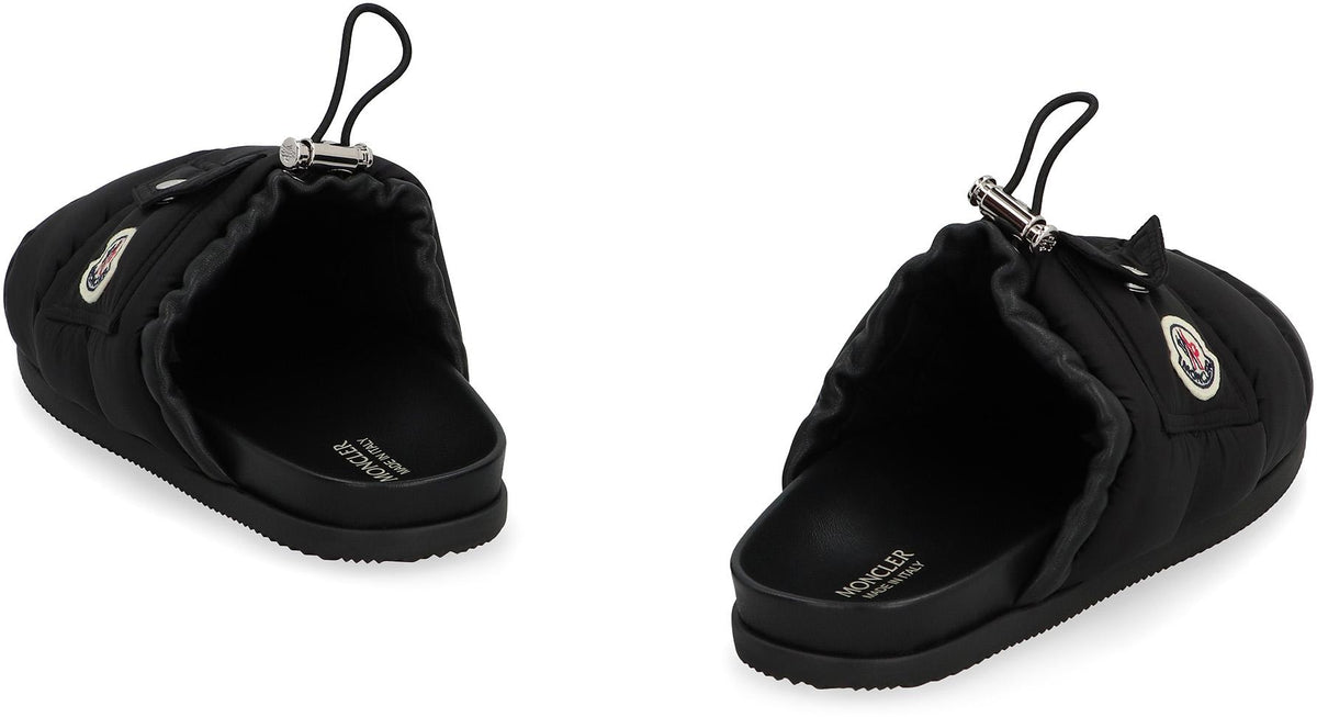 Moncler Black Leather Slide Sandals
