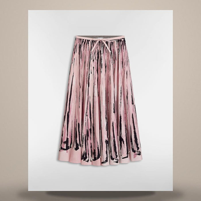 DIOR Pink Cotton Poplin Flare Midi Skirt Black Tie-Dye Motif 641J11A3242X4850
