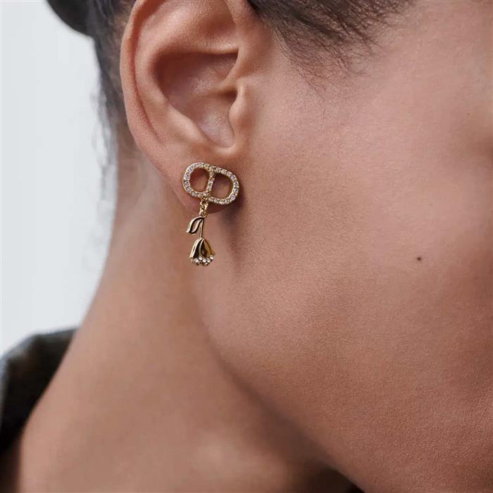 DIOR CD Lily Earrings Gold-Tone Crystal Studs