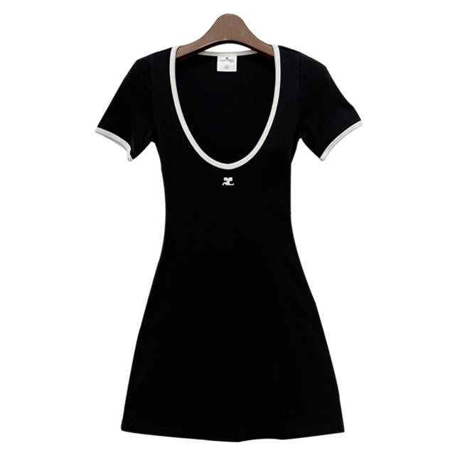 courreges Logo Contrast Short Sleeve Mini Dress 225JRO600JS0203 9901
