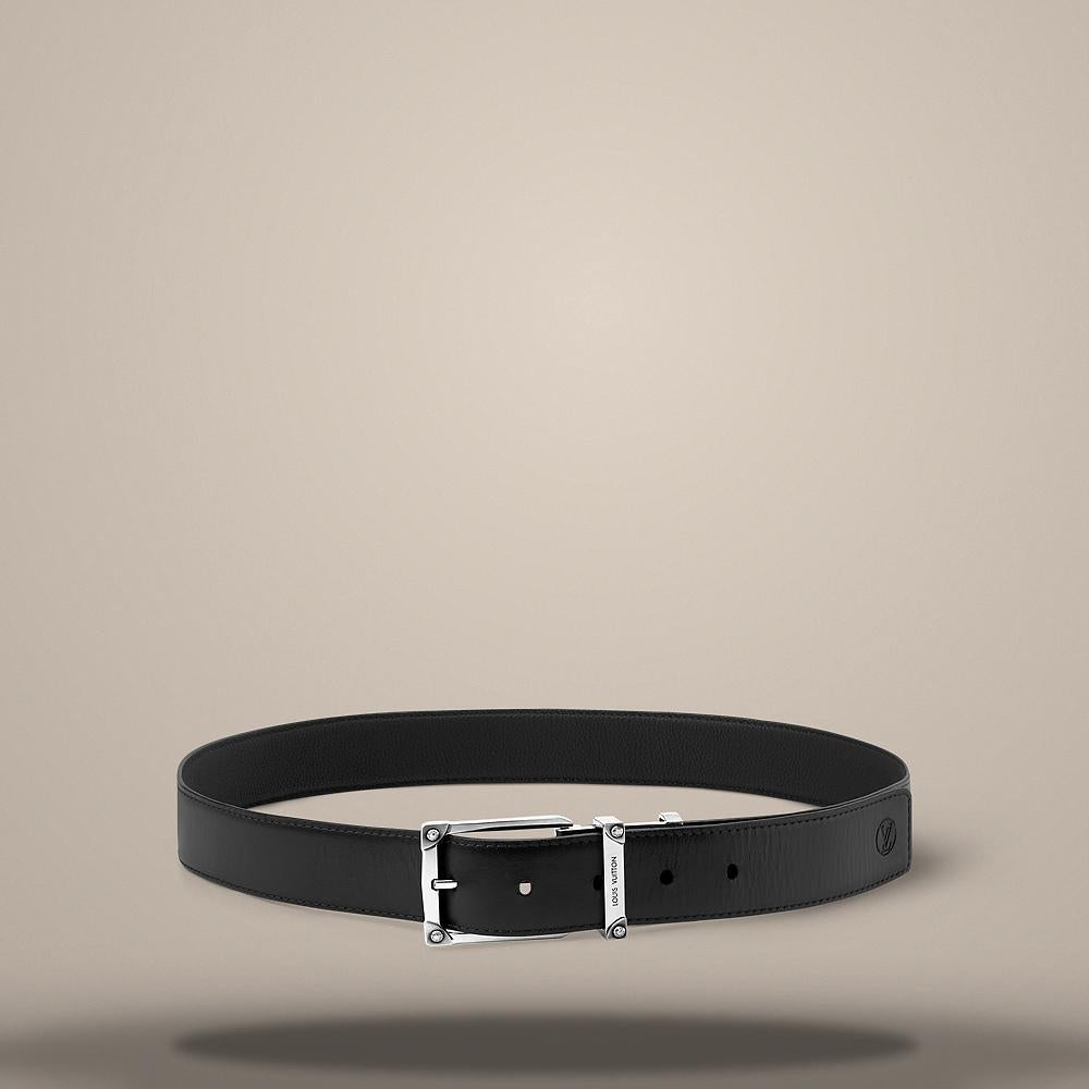 Louis Vuitton Corner Pin Trunk Reversible Belt 35mm Black Leather M4672