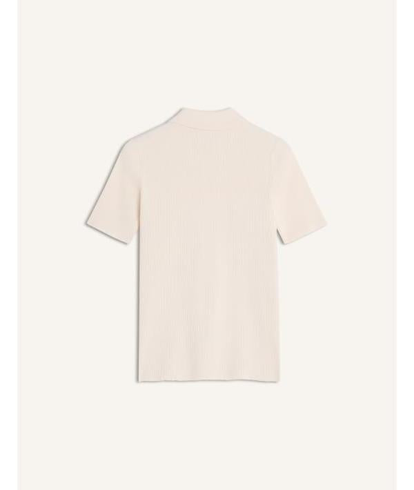 Maison Kitsune Baby Fox Pleated Rib Polo Tee Ivory QW00202 KT1193 0063