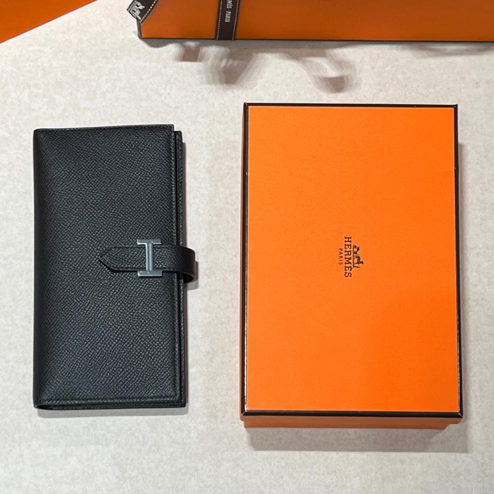 HERMES Epsom So Black Béarn Long Wallet Unisex