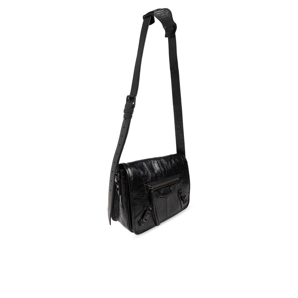 BALENCIAGA Le City Flap Crossbody Bag Black Leather Men