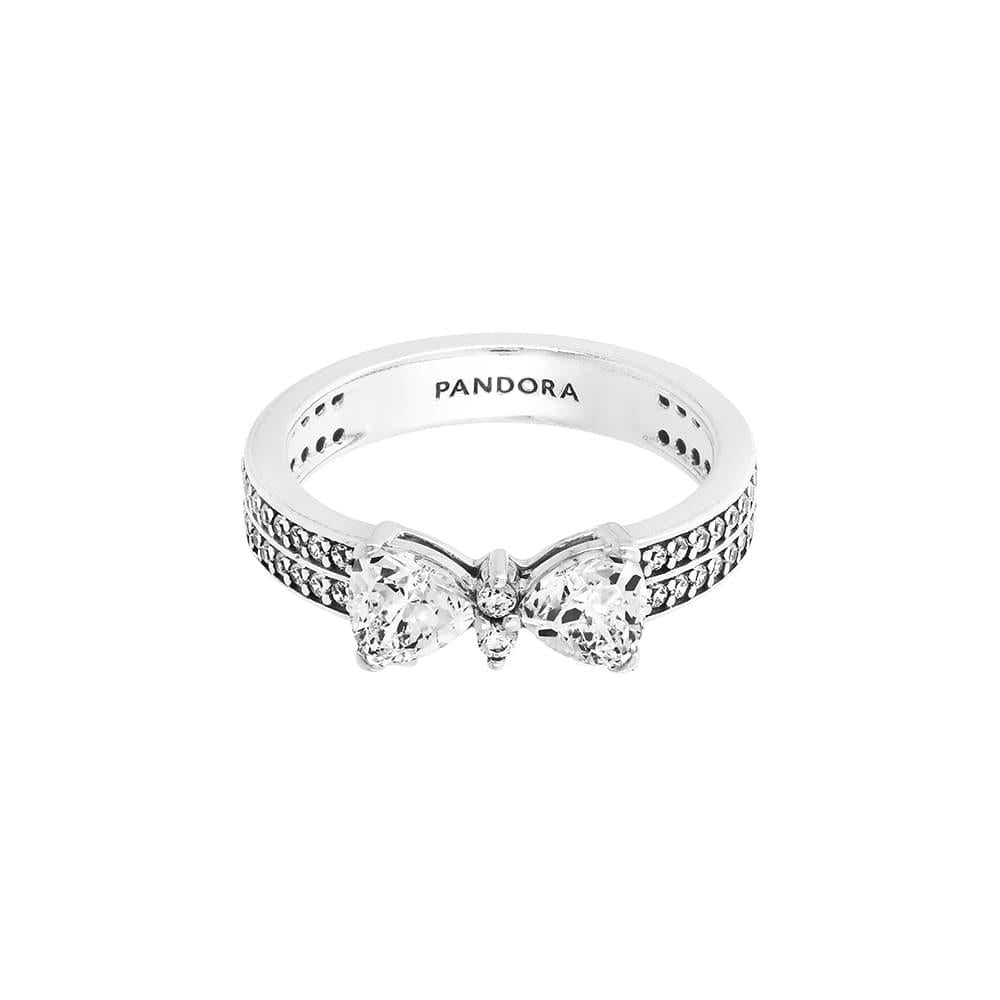 PANDORA Sparkling Bow Double Row Silver Ring for Women 193552C01