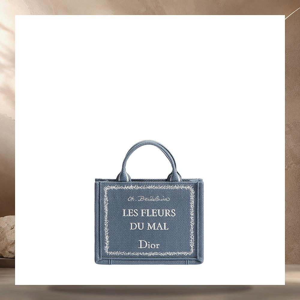 DIOR Blue White Embroidered Book Tote Strap Mini Shoulder Bag