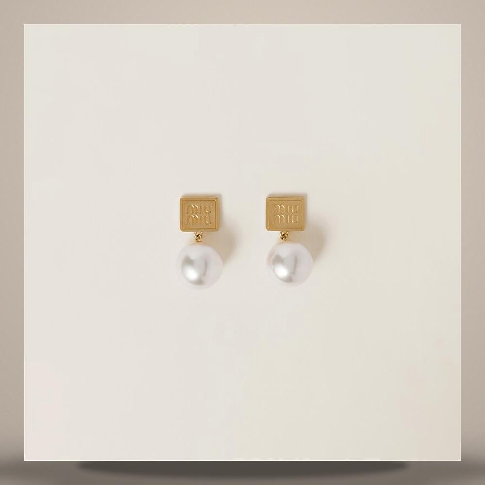 Miu Miu Metal and Faux Pearl Earrings