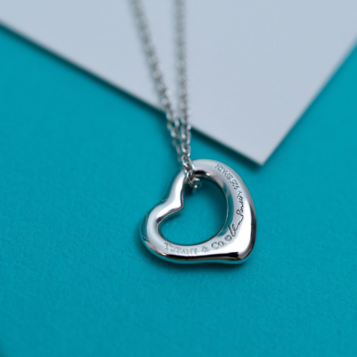 Tiffany & Co Sterling Silver Open Heart 11mm Pendant Necklace