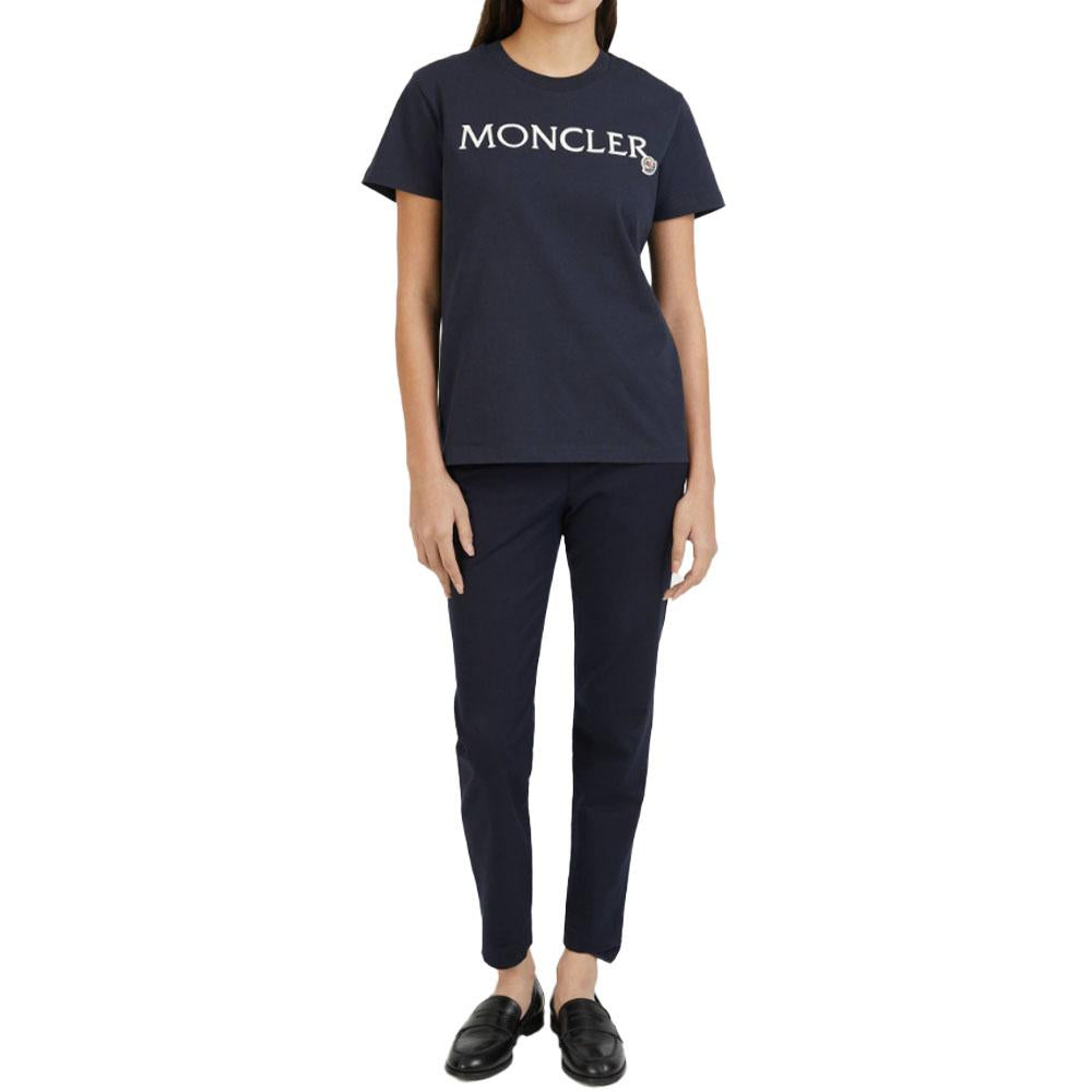 Moncler Women’s Embroidered Logo Cotton Short Sleeve T-Shirt Navy