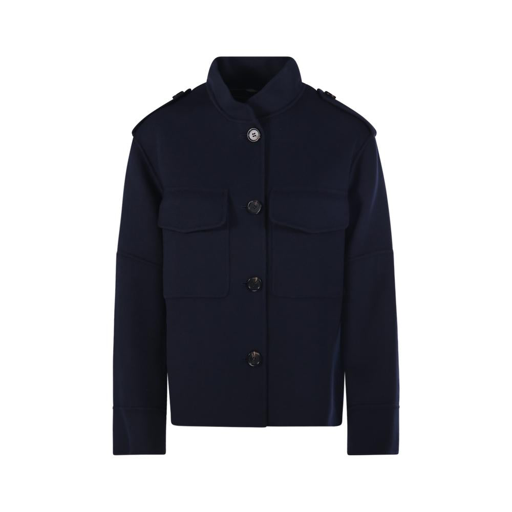 Max Mara Navy Wool Draped Military Shoulder Jacket 2529046043 081