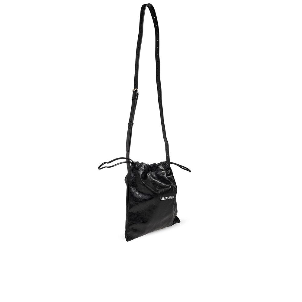 BALENCIAGA Black Leather Shopper Pouch Crossbody Bag