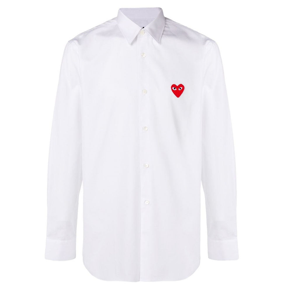 Comme des Garcons Men's Red Heart White Long Sleeve Shirt P1B002