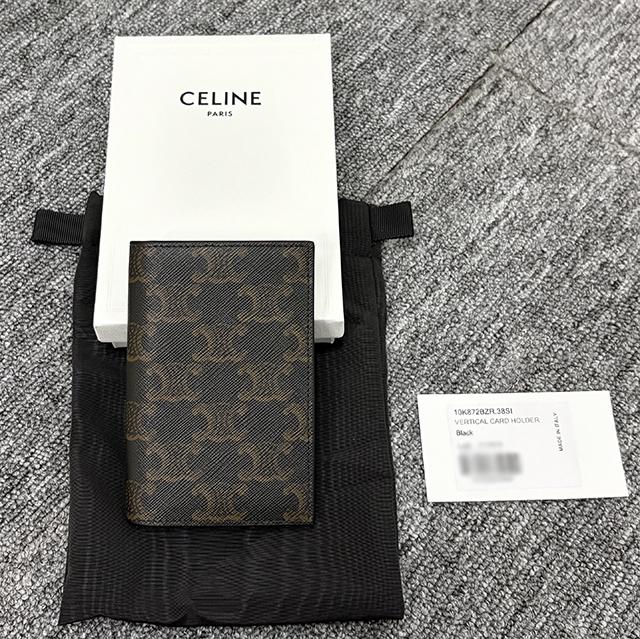 CELINE Triomphe Canvas Vertical Card Holder Wallet Silver