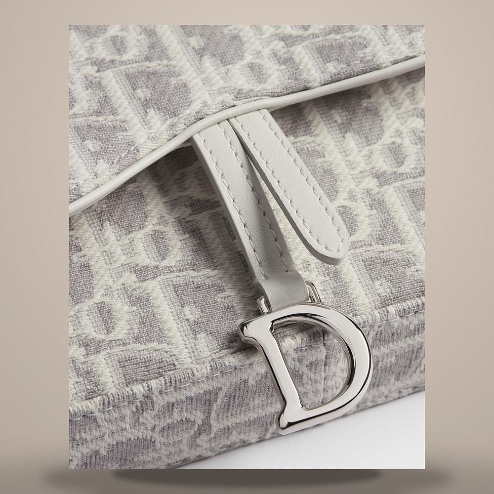 DIOR Latte Gray Oblique Jacquard Saddle Chain Pouch Medium Shoulde S5899PTZQM074