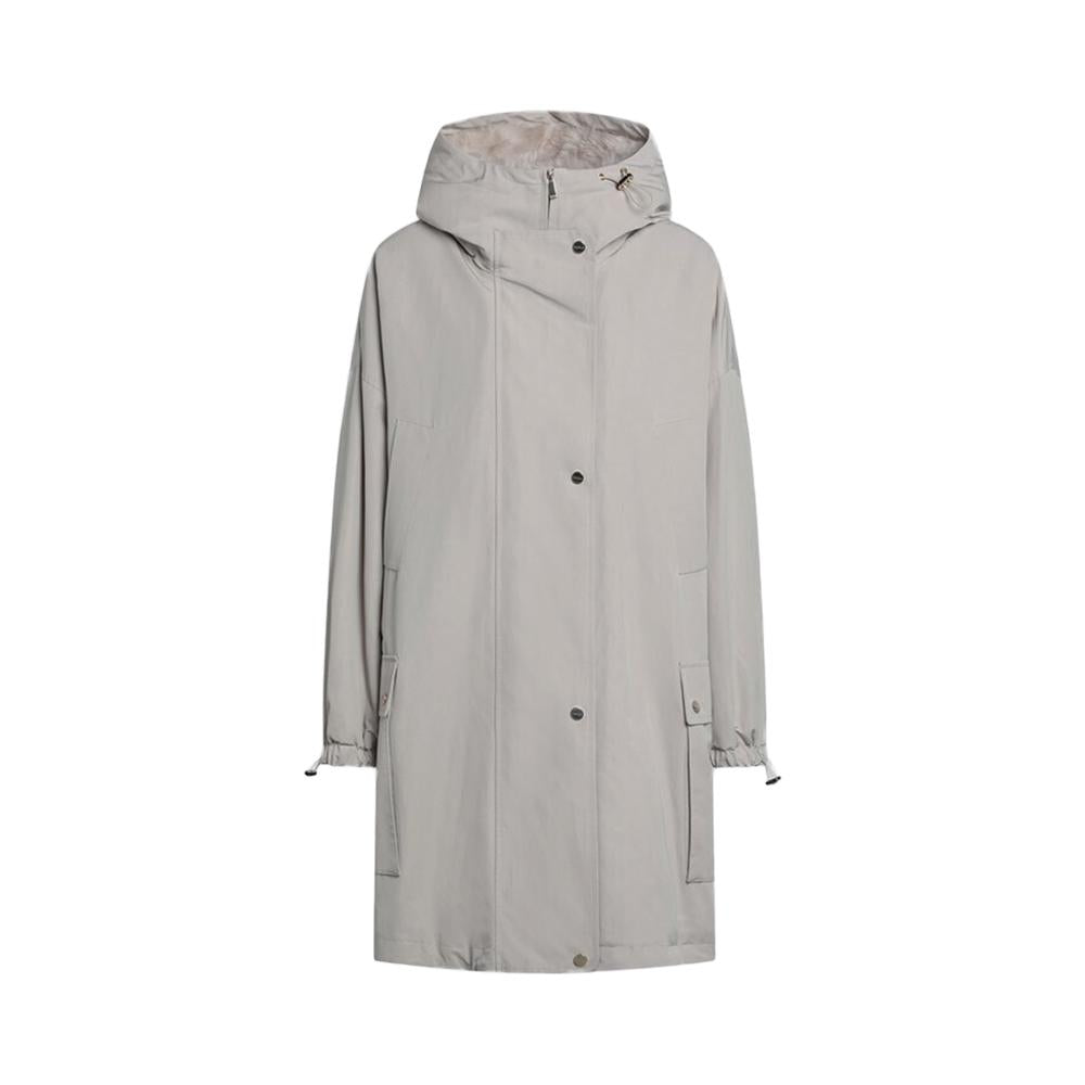 Max Mara Gray Shearling Fur Hooded Mid-Length Puffer Jacket 2526026012 001