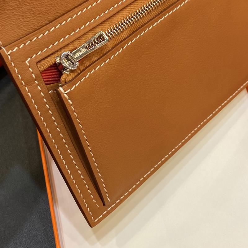 HERMES Gold Brown Calfskin Citizen Twill Long Wallet Unisex